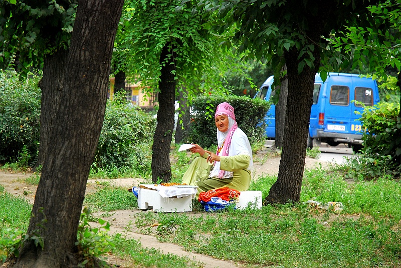kaza-kirg0025.JPG - Lokalna wróżbitka. Oferuje szeroki wachlarz usług w zróżnicowanych, dostosowanych do możliwości niebogatego nawet klienta, cenach. (Zdjęcie: Laura i Astronom)
